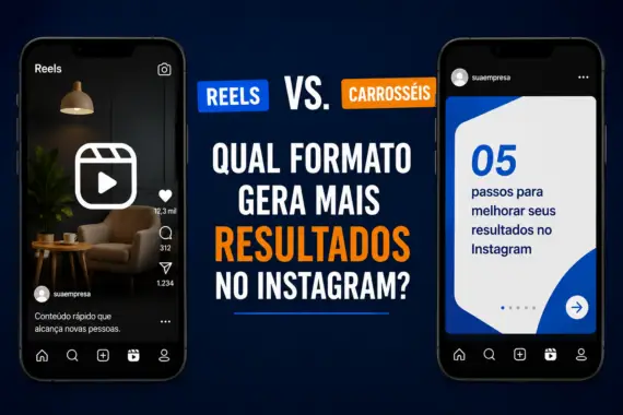 Comparação entre Reels e carrosséis no Instagram mostrando qual formato gera mais alcance, engajamento e resultados para empresas.